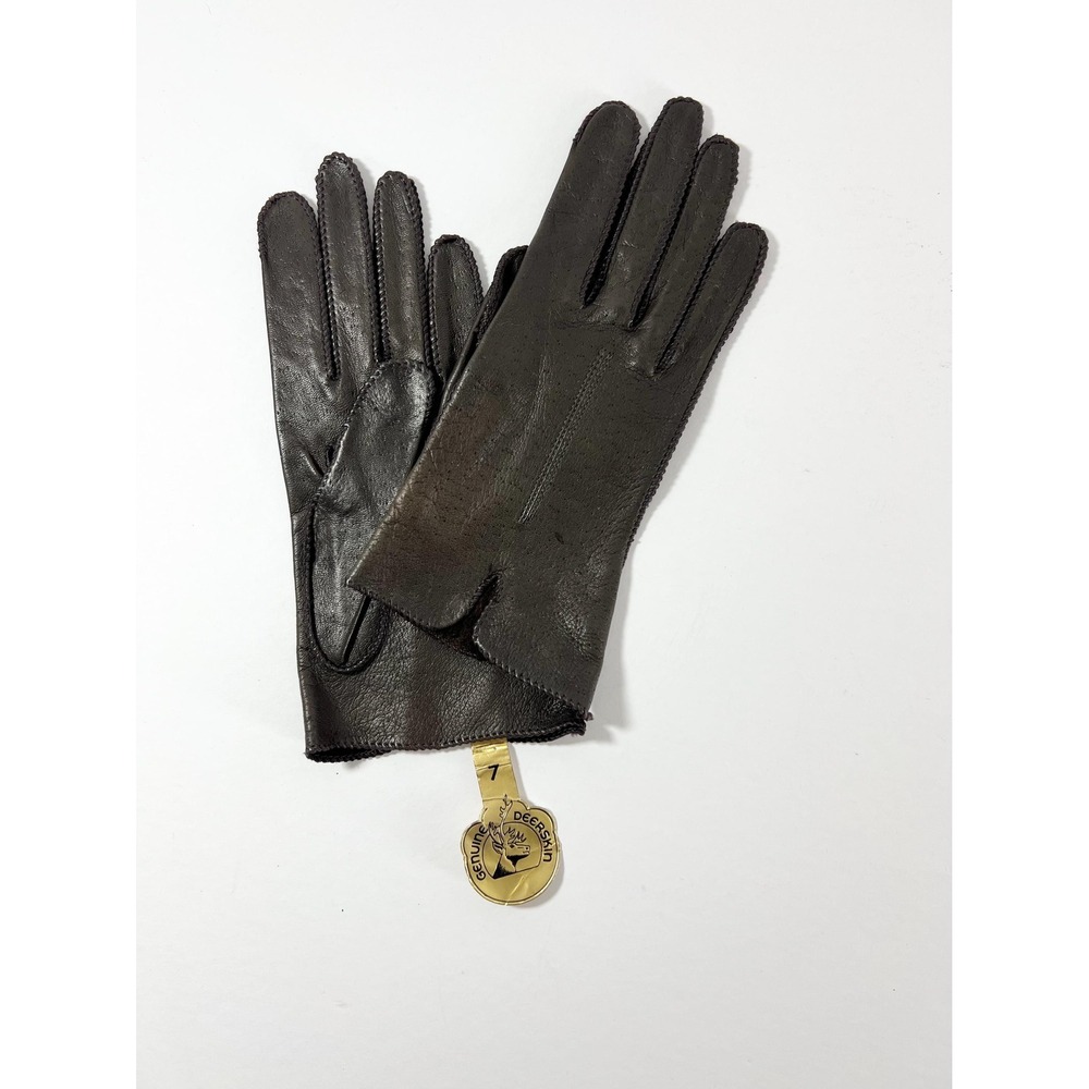 Deerskin leather gloves New with tags old stock vintage dark brown size 7 small